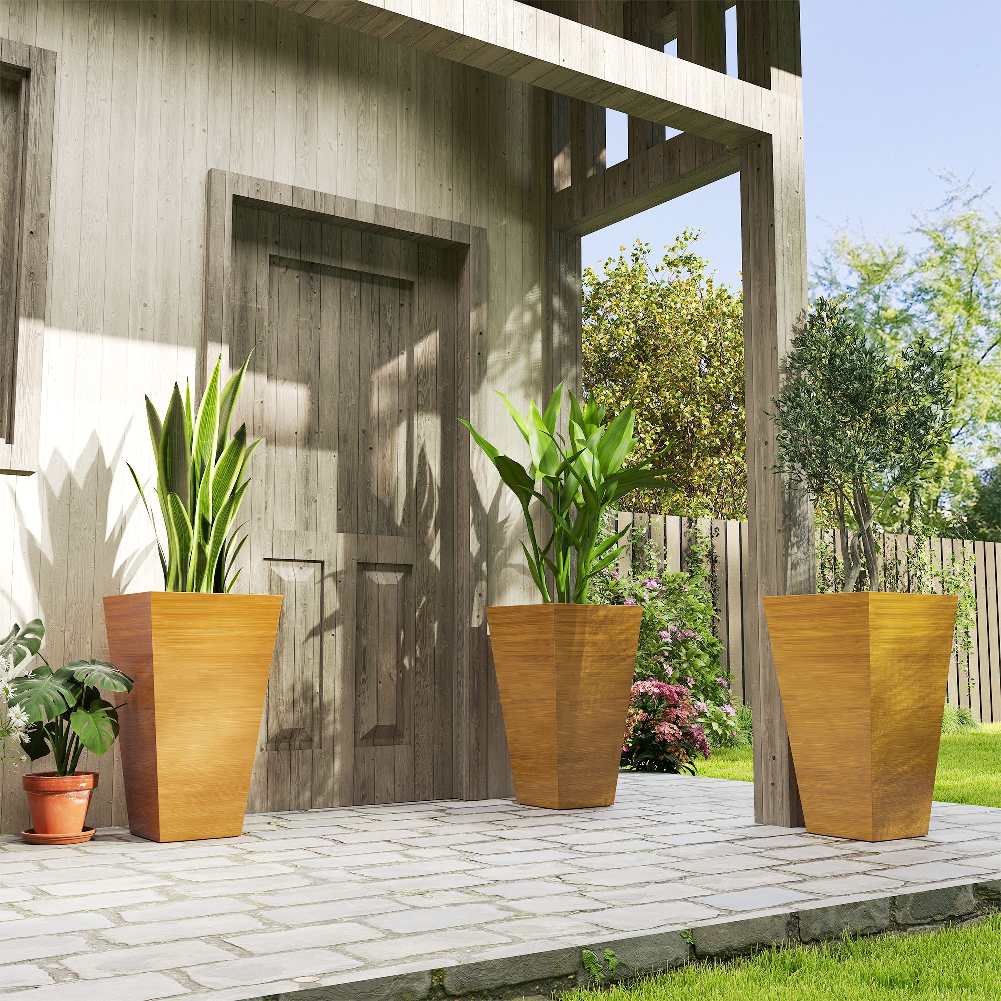Set of 3 Tall Planters, 28" Outdoor Planter