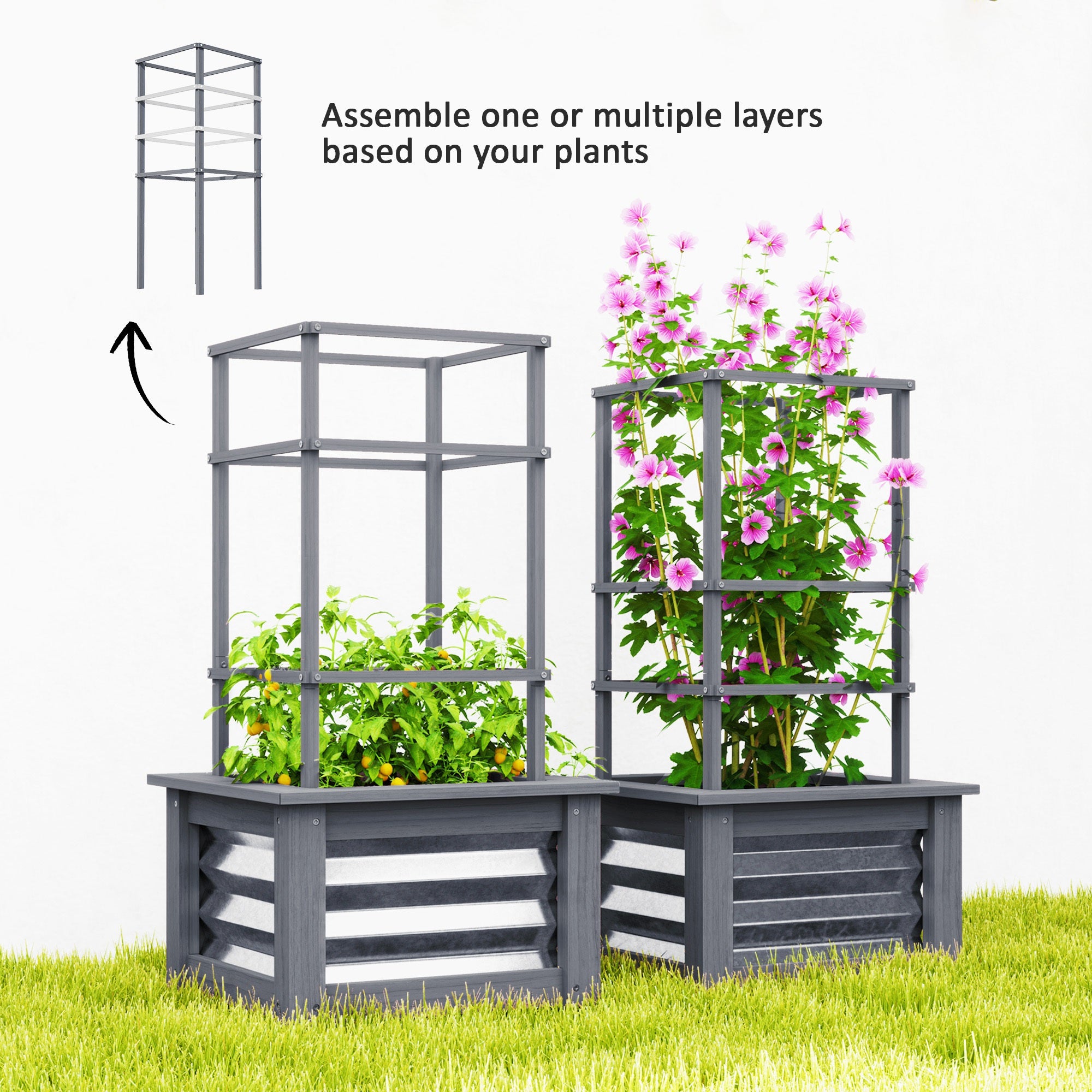Wooden Raised Garden Bed with Trellis