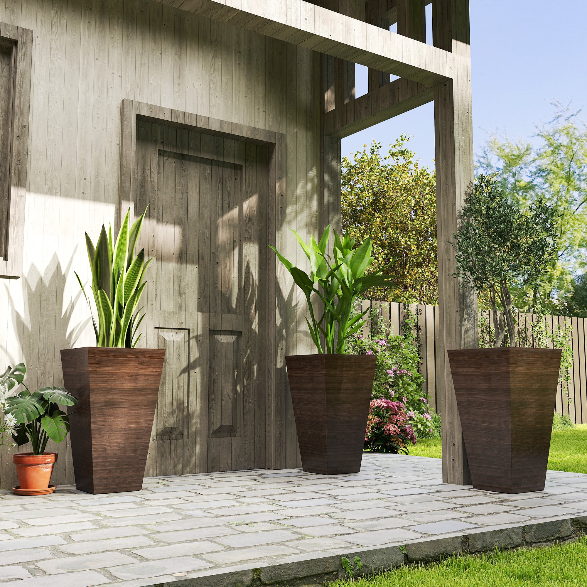 Set of 3 Tall Planters, 28" Outdoor Planter
